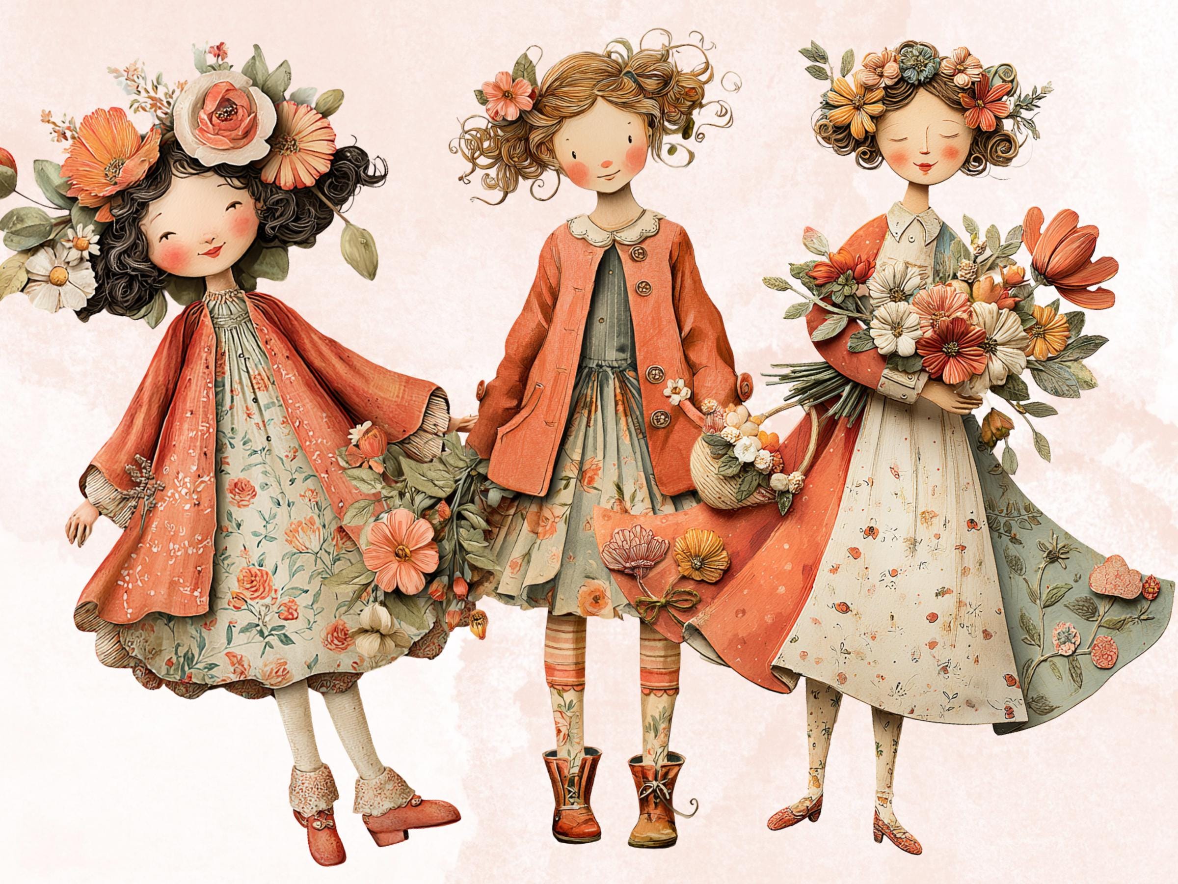 Spring Girl Fussy Cut Bundle, 50 Whimsical Floral Girl Cutouts, Easter Junk Journal Ephemera, Scrapbook Collage Kit