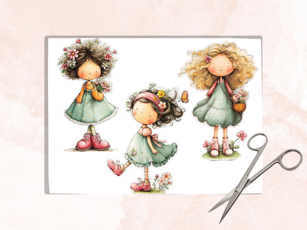Quirky Pastel Spring Girls Fussy Cut Bundle, 60 Easter Girl Cutouts, Floral Junk Journal Ephemera, Scrapbook Collage Sheets
