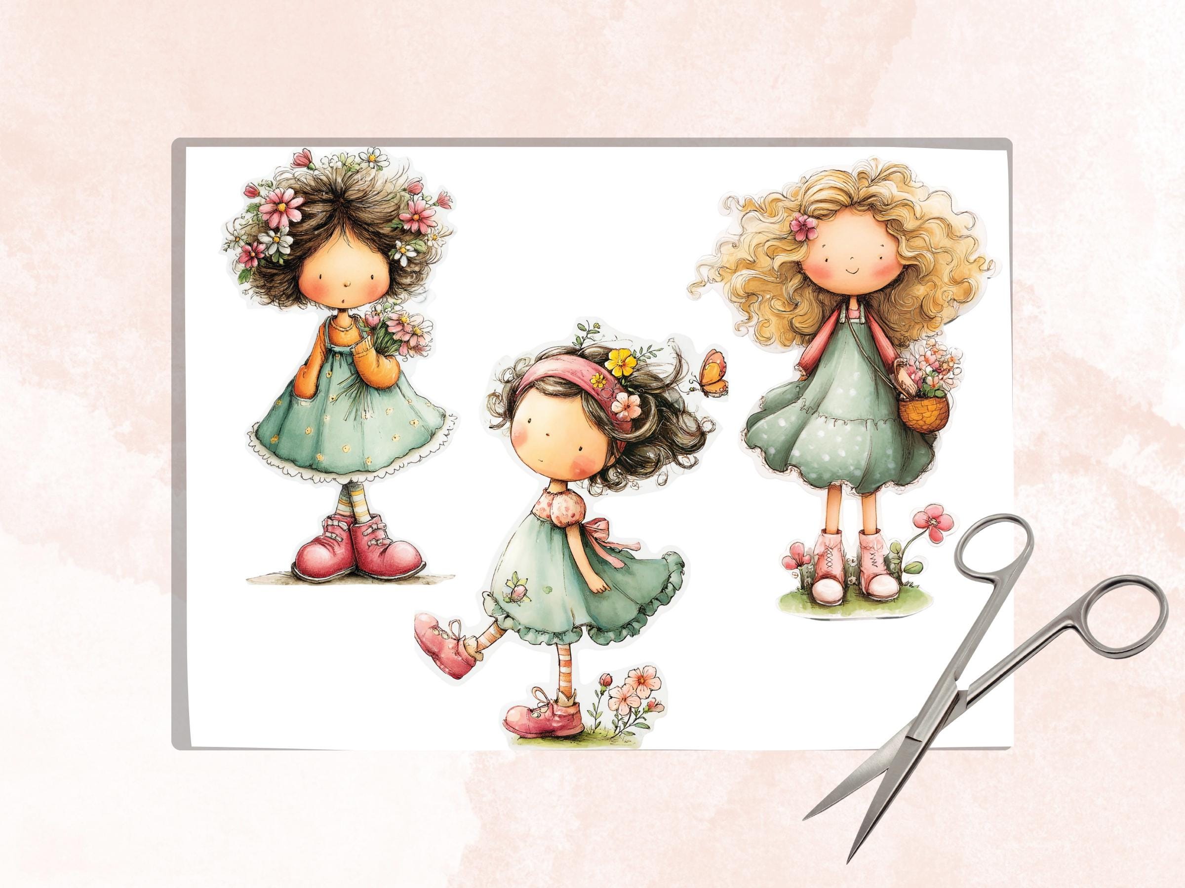 Quirky Pastel Spring Girls Fussy Cut Bundle, 60 Easter Girl Cutouts, Floral Junk Journal Ephemera, Scrapbook Collage Sheets