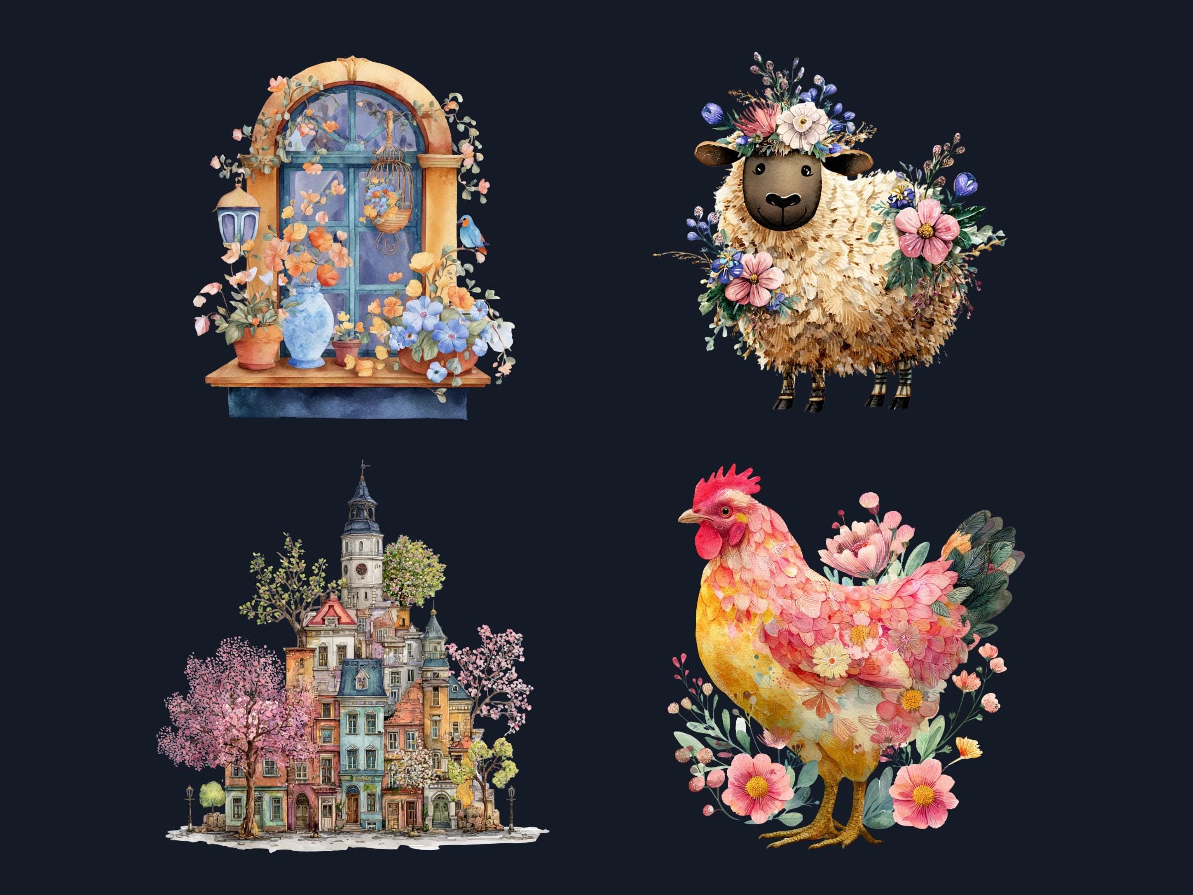 Quirky Spring Clipart: Whimsical Easter PNG Bundle (Digital Download)
