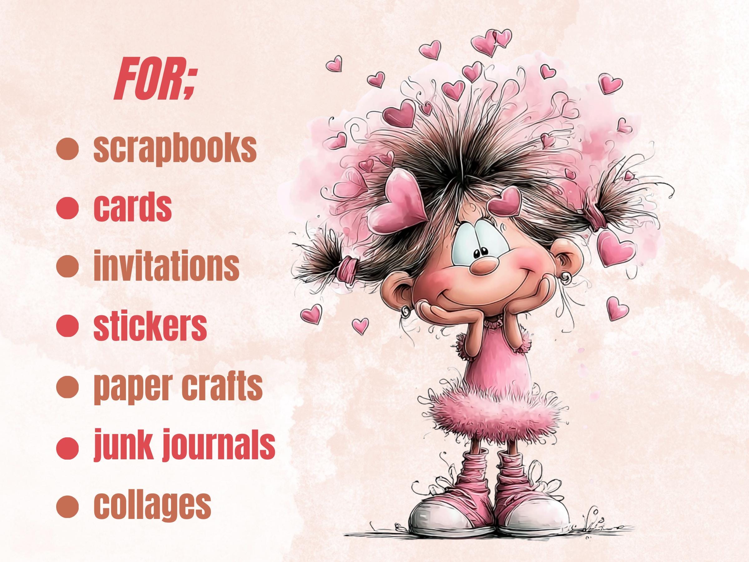Quirky Valentines Day Clipart: Whimsical Pink Love Wonderland PNG Bundle (Digital Download)