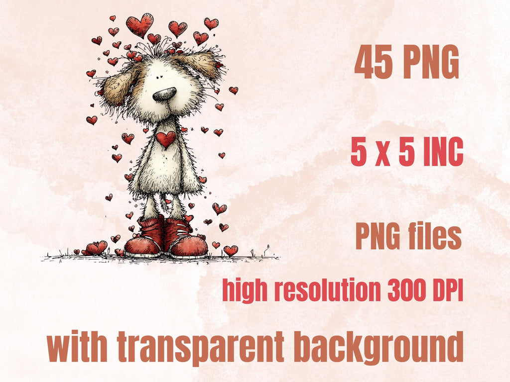 Quirky Valentines Day Clipart: Whimsical Red Love PNG Bundle (Commercial Use)