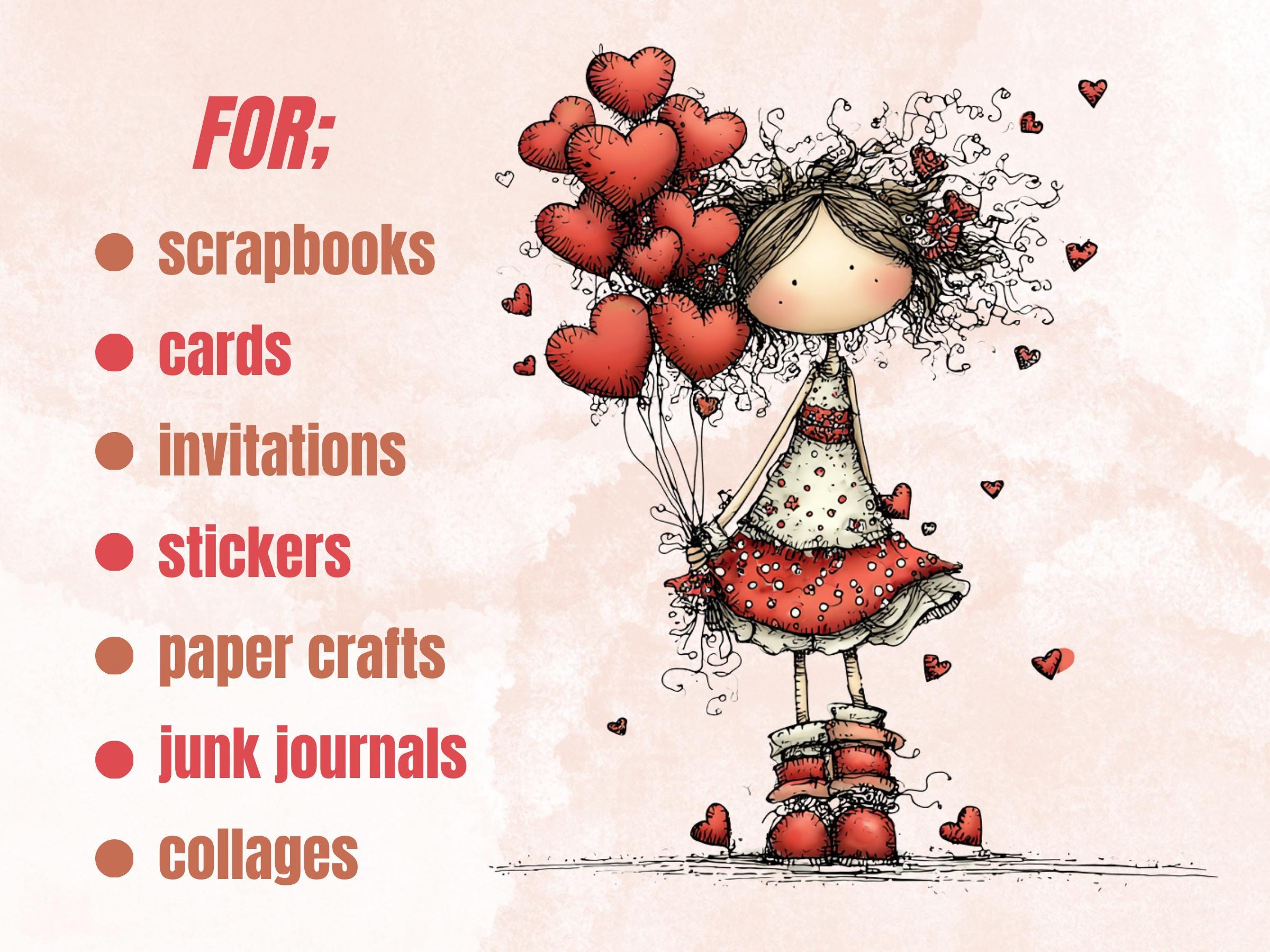 Quirky Valentines Day Clipart: Whimsical Red Love PNG Bundle (Commercial Use)