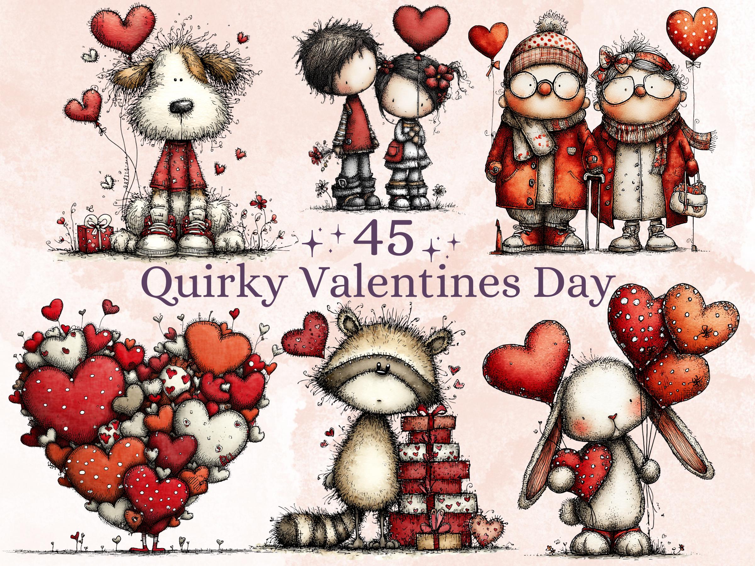 Quirky Valentines Day Clipart: Whimsical Red Love PNG Bundle (Commercial Use)