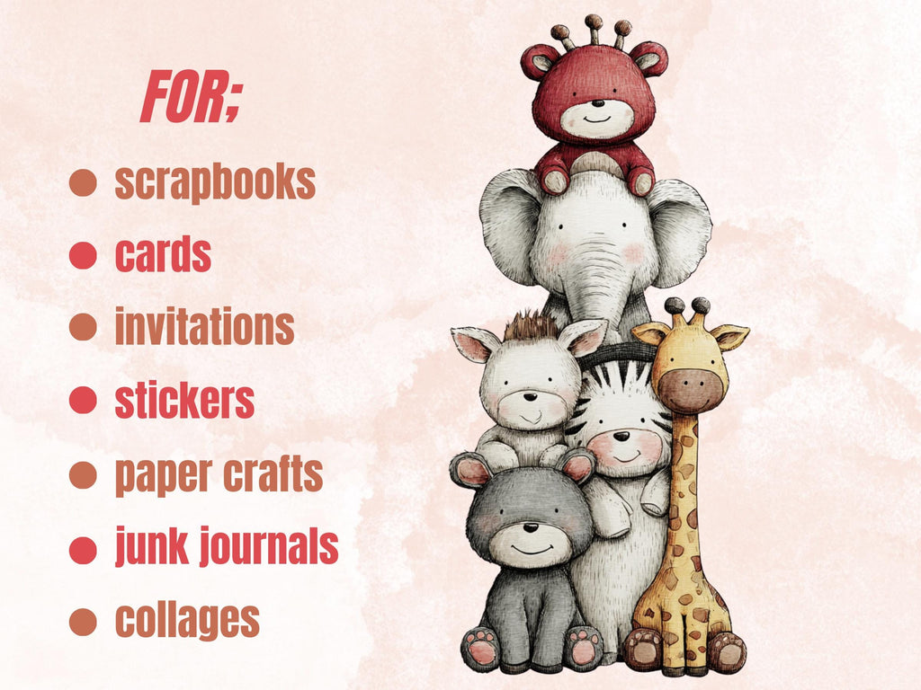 Quirky Nursery Clipart: Boho Whimsical Animals PNG Bundle (Digital Download), Commercial Use