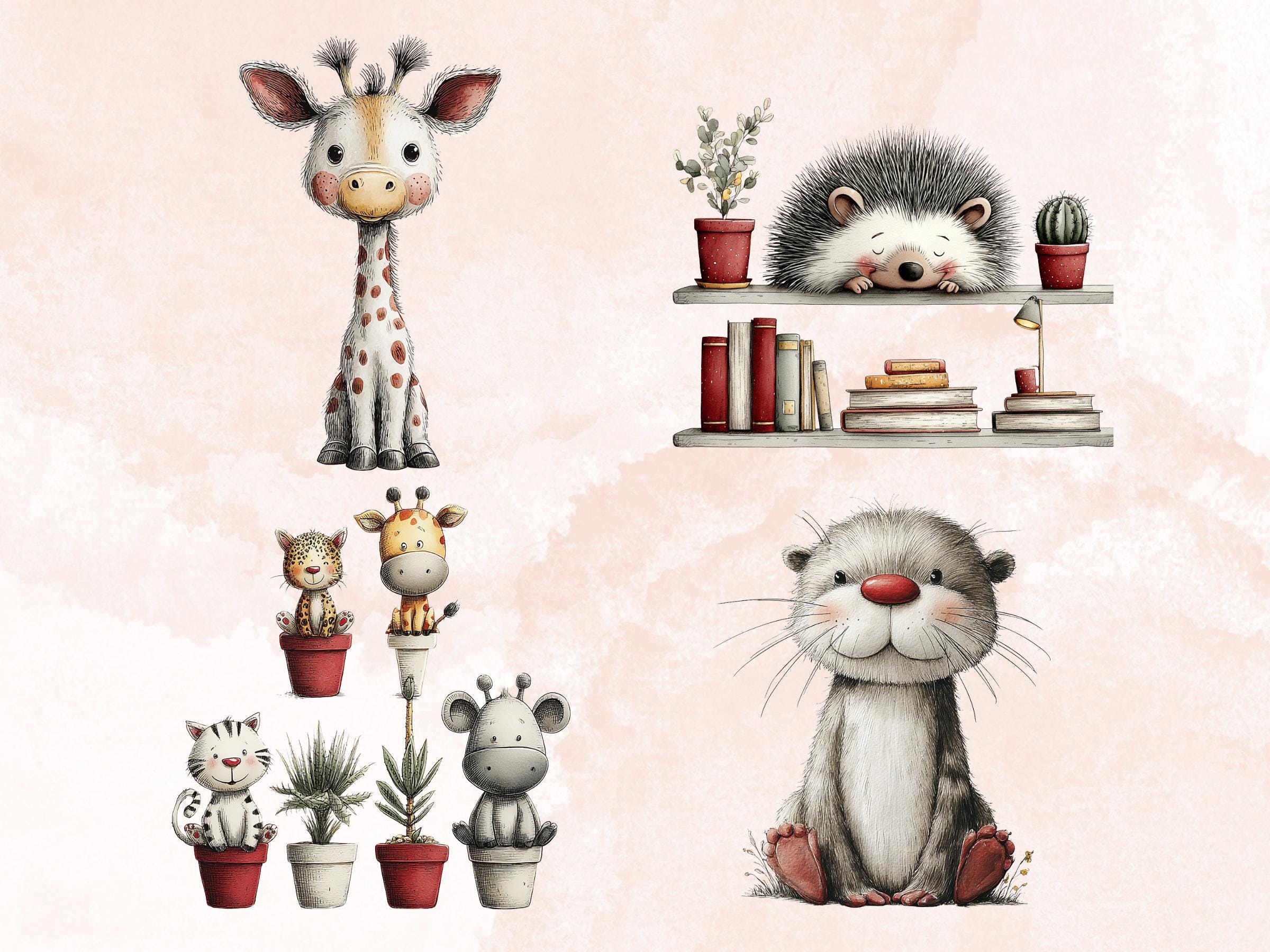 Quirky Nursery Clipart: Boho Whimsical Animals PNG Bundle (Digital Download), Commercial Use