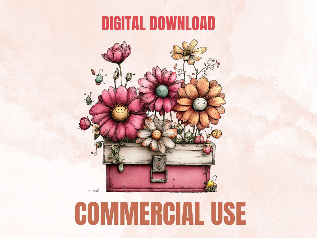 Quirky Flowers Clipart Bundle, Whimsical Spring Floral PNG Illustrations (Digital Download, Commercial Use)