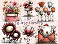 Quirky Flowers Clipart Bundle, Whimsical Spring Floral PNG Illustrations (Digital Download, Commercial Use)