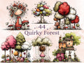 Quirky Forest Clipart Bundle, Whimsical Woodland Floral PNG Illustrations (Digital Download, Commercial Use)