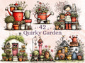 Quirky Garden Clipart Bundle, Whimsical Gardening Floral PNG Illustrations (Digital Download, Commercial Use)