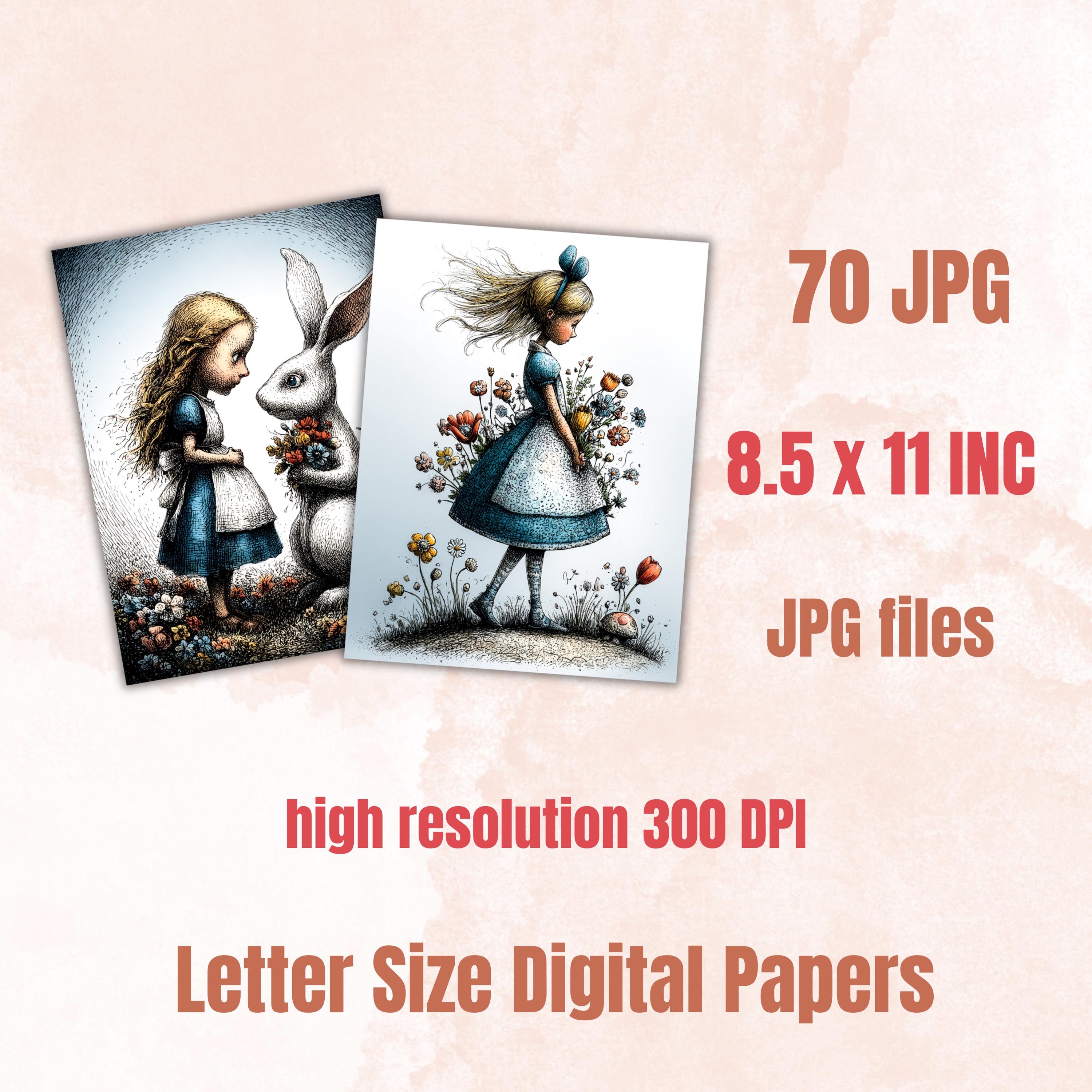 Quirky Alice Junk Journal Kit, Wonderland Collage Paper, Whimsical Paper, Fairytale Journal,  Fantasy Ephemera, Vintage Papers, Scrapbooking