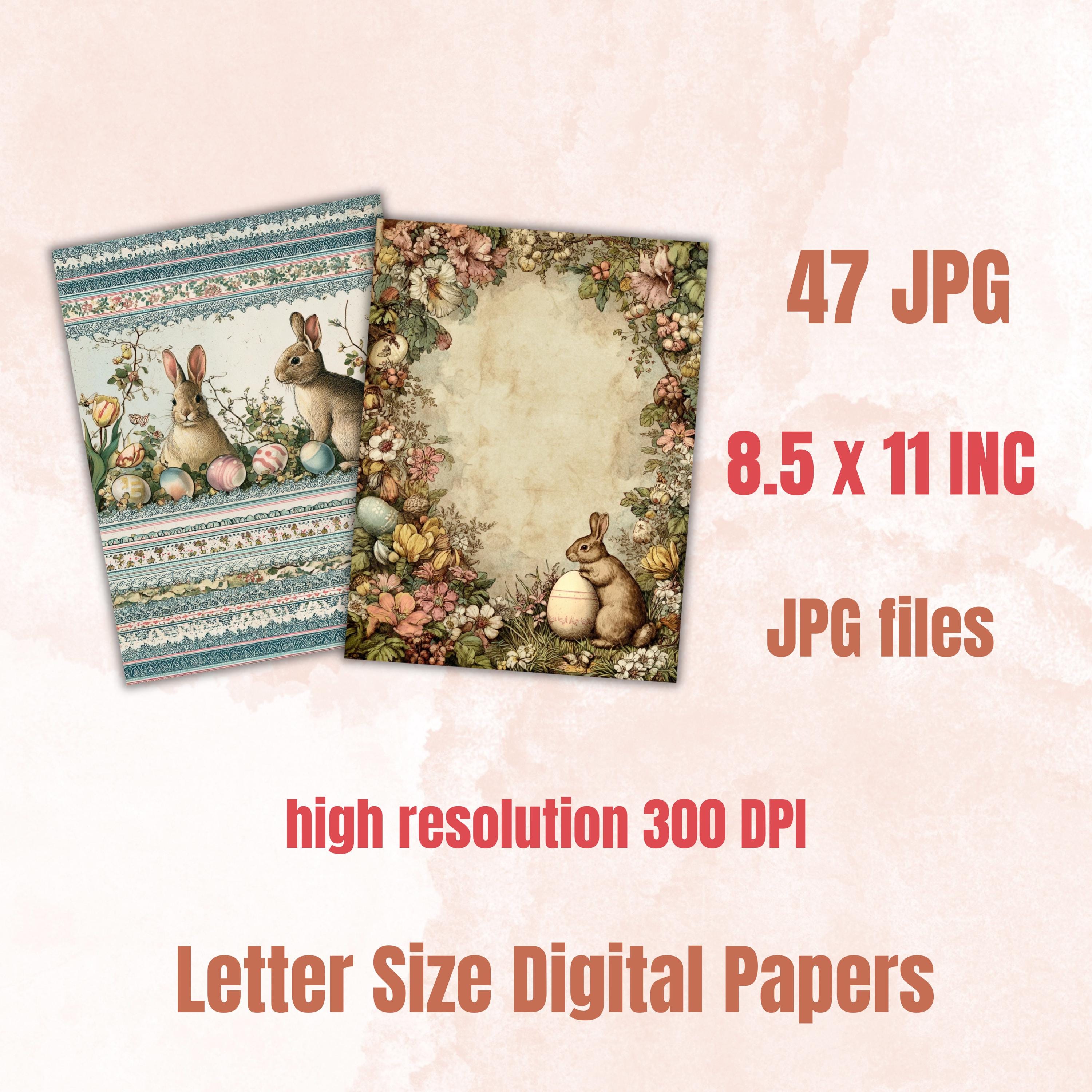 Easter Border Junk Journal Pages, Floral Spring Collage Paper, Spring Frame Backgrounds,  Garden Ephemera, Vintage Papers, Scrapbooking