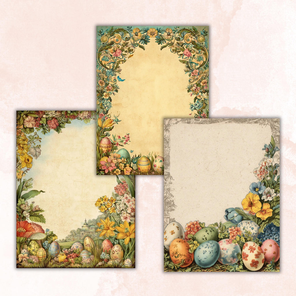 Easter Border Junk Journal Pages, Floral Spring Collage Paper, Spring Frame Backgrounds,  Garden Ephemera, Vintage Papers, Scrapbooking