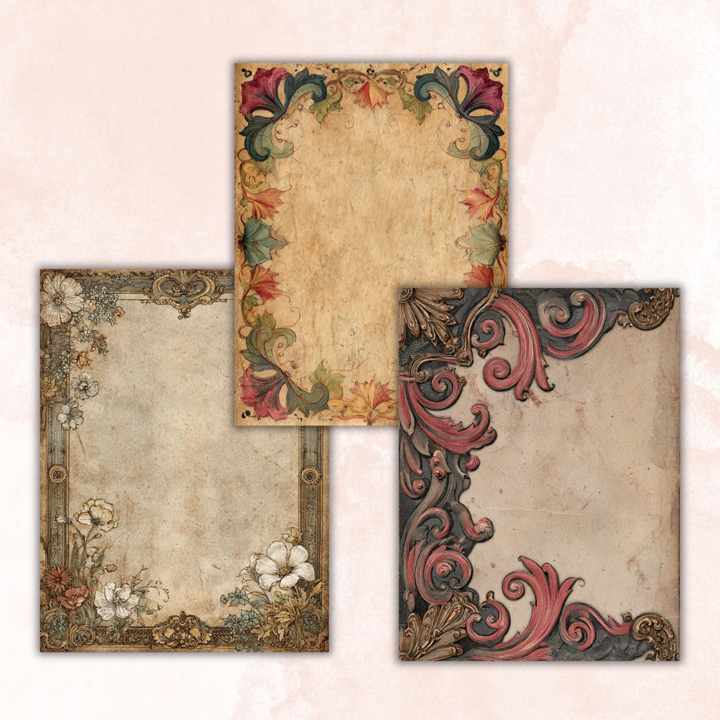 Gothic Border Junk Journal Pages, Dark Frame Backgrounds, Creepy Ephemera Collage Paper, Scrapbook Papers, Instant Printable Download