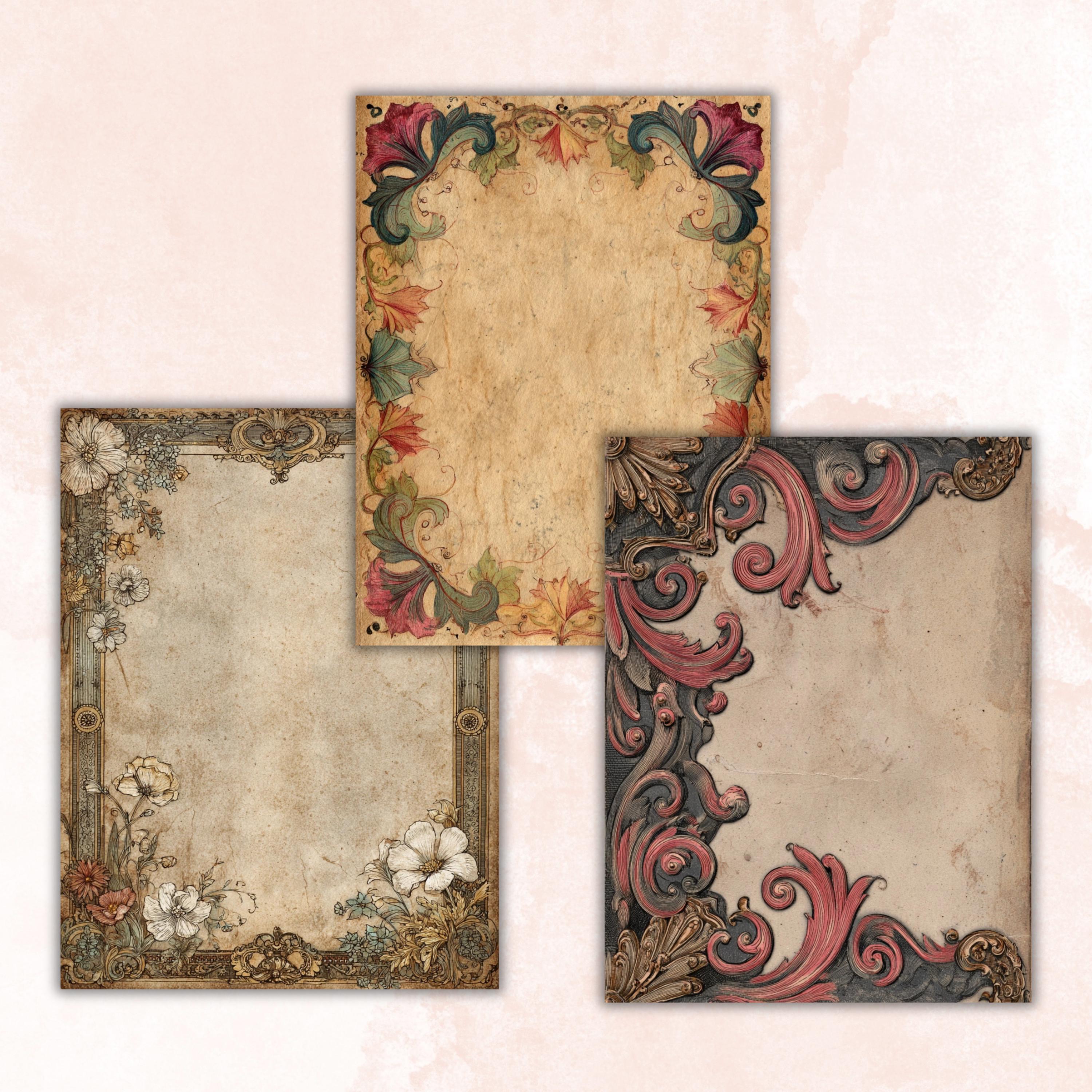 Gothic Border Junk Journal Pages, Dark Frame Backgrounds, Creepy Ephemera Collage Paper, Scrapbook Papers, Instant Printable Download