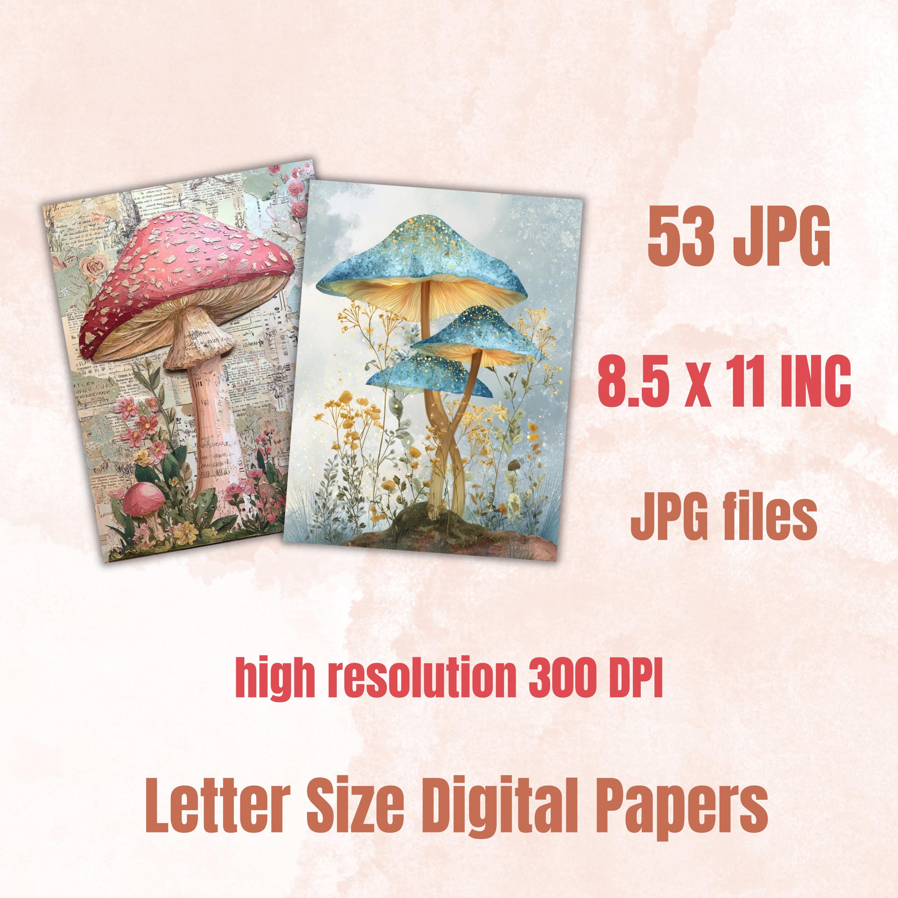Magical Mushroom Junk Journal Pages, Fantasy Forest Backgrounds, Woodland Ephemera Collage Paper, Scrapbooking, Instant Printable Download