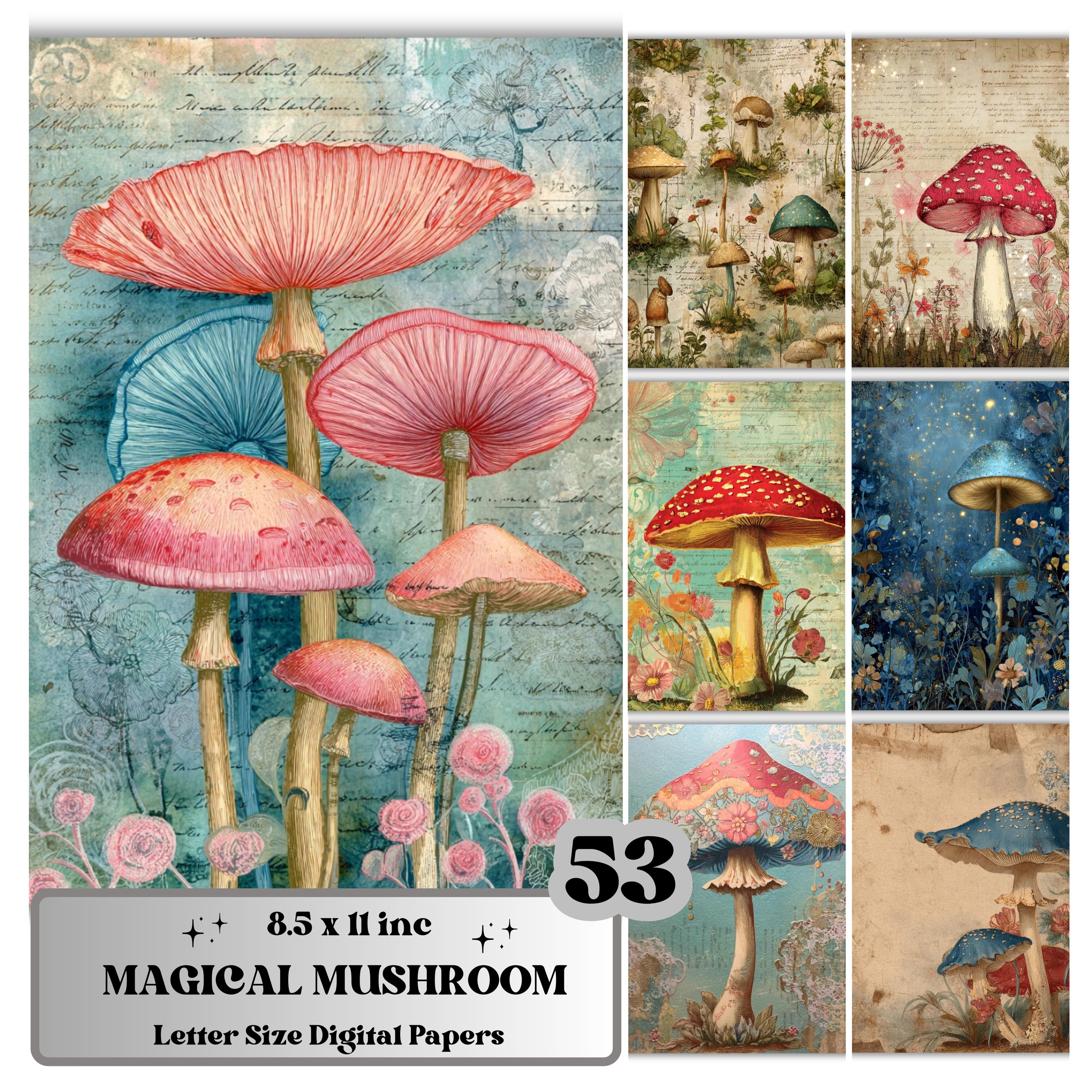 Magical Mushroom Junk Journal Pages, Fantasy Forest Backgrounds, Woodland Ephemera Collage Paper, Scrapbooking, Instant Printable Download