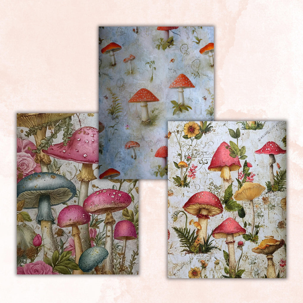 Magical Mushroom Junk Journal Pages, Fantasy Forest Backgrounds, Woodland Ephemera Collage Paper, Scrapbooking, Instant Printable Download