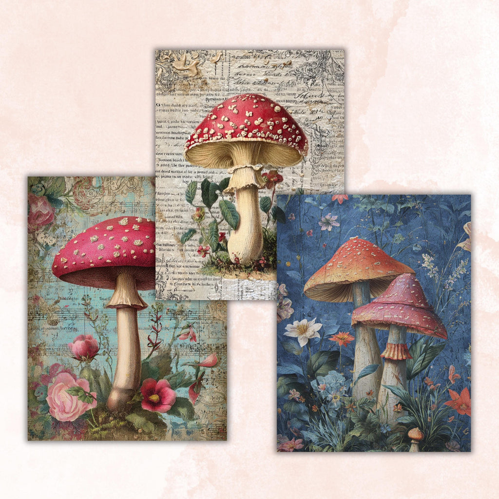 Magical Mushroom Junk Journal Pages, Fantasy Forest Backgrounds, Woodland Ephemera Collage Paper, Scrapbooking, Instant Printable Download