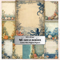 Ocean Border Junk Journal Pages, Sea Frame Backgrounds, Underwater Ephemera Collage Paper, Scrapbook Papers, Instant Printable Download