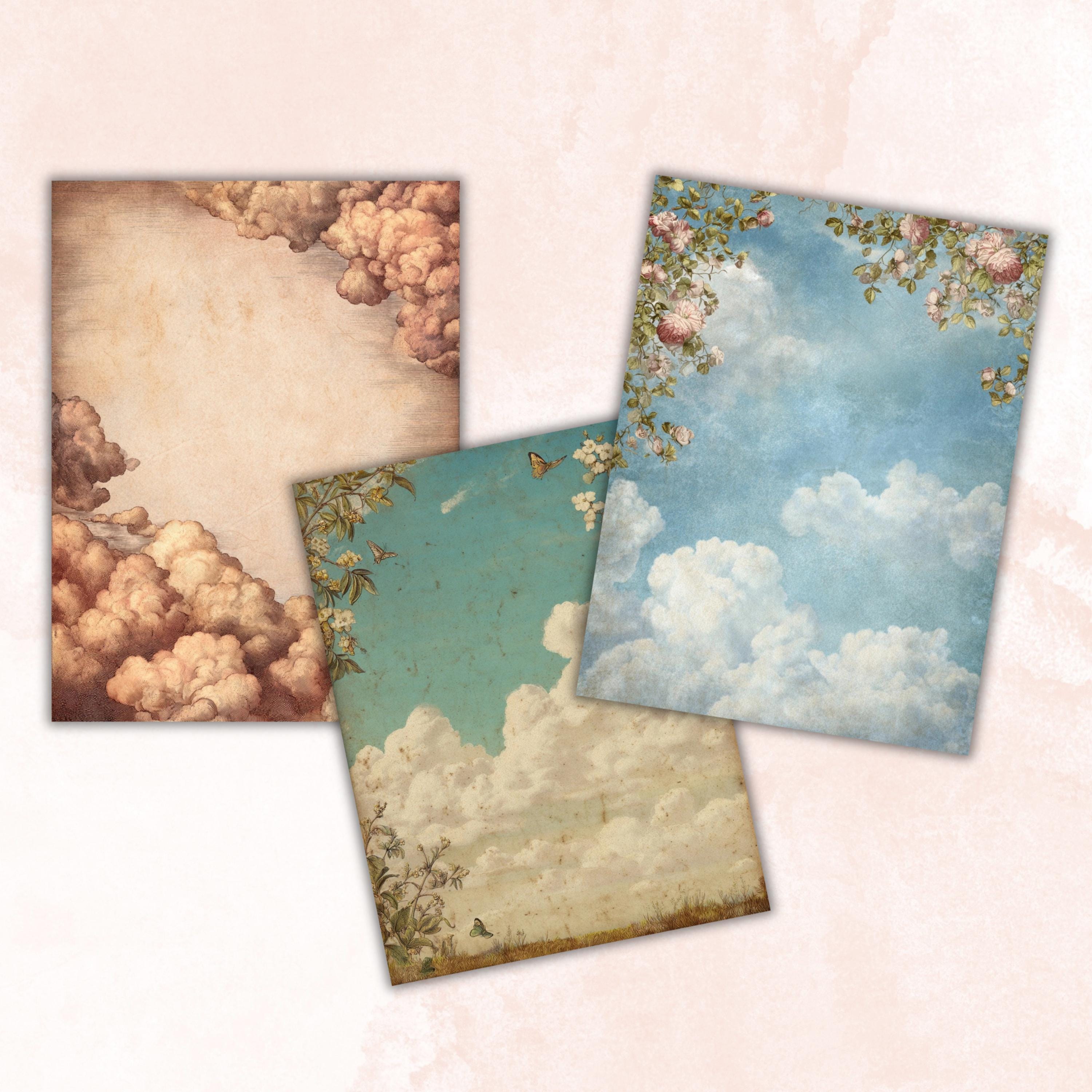 Sky Border Junk Journal Pages, Cloud Frame Backgrounds, Celestial Ephemera Collage Paper, Scrapbook Papers, Instant Printable Download