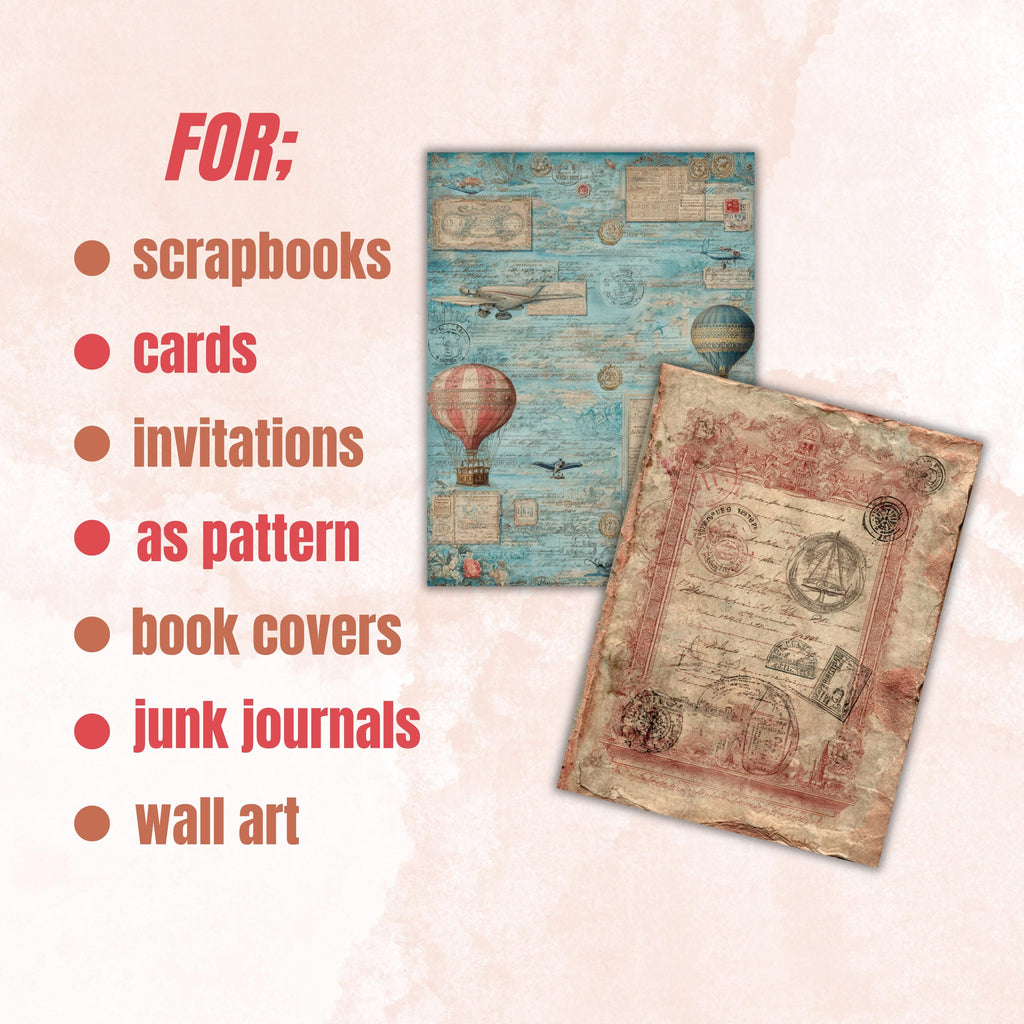 Travel Documentary Junk Journal Pages, Wanderlust Backgrounds, Adventure Ephemera Collage Paper, Scrapbooking, Instant Printable Download