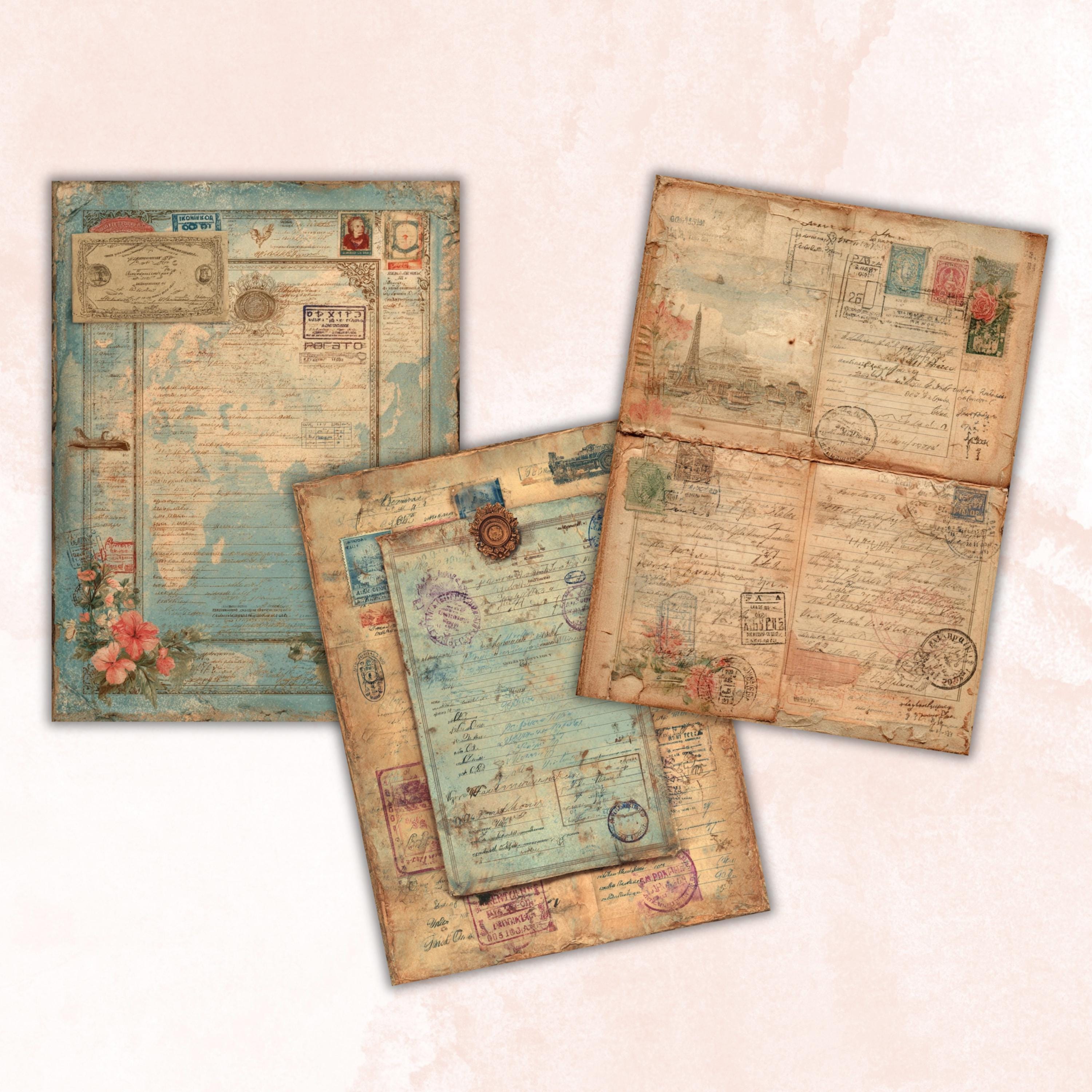 Travel Documentary Junk Journal Pages, Wanderlust Backgrounds, Adventure Ephemera Collage Paper, Scrapbooking, Instant Printable Download