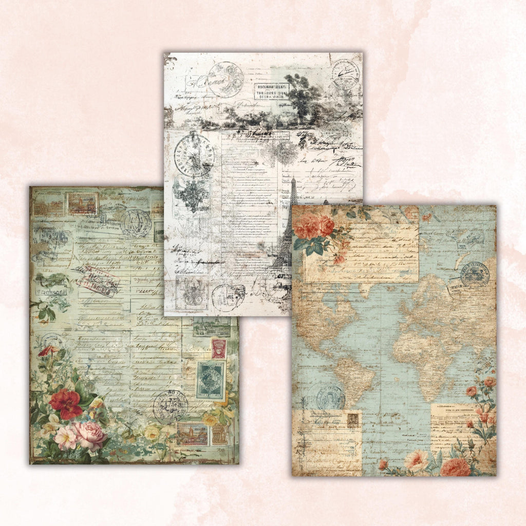 Travel Documentary Junk Journal Pages, Wanderlust Backgrounds, Adventure Ephemera Collage Paper, Scrapbooking, Instant Printable Download
