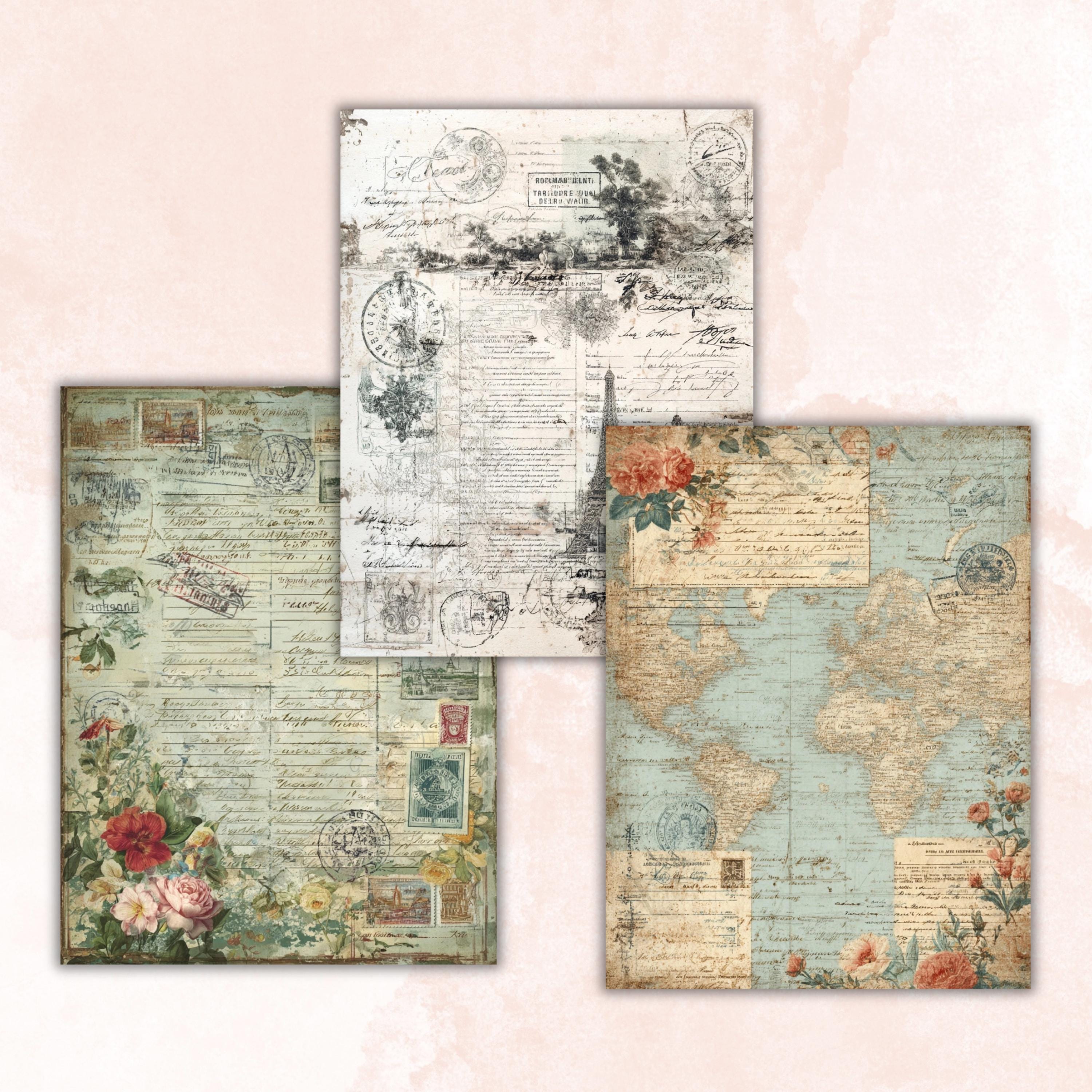 Travel Documentary Junk Journal Pages, Wanderlust Backgrounds, Adventure Ephemera Collage Paper, Scrapbooking, Instant Printable Download