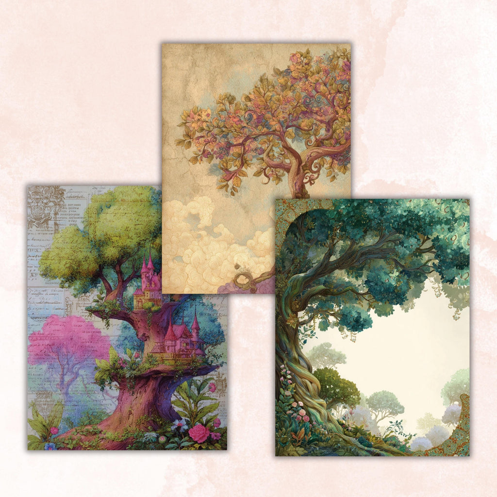 Magical Tree Junk Journal Pages, Enchanted Forest Backgrounds, Woodland Ephemera Collage Paper, Scrapbooking, Instant Printable Download