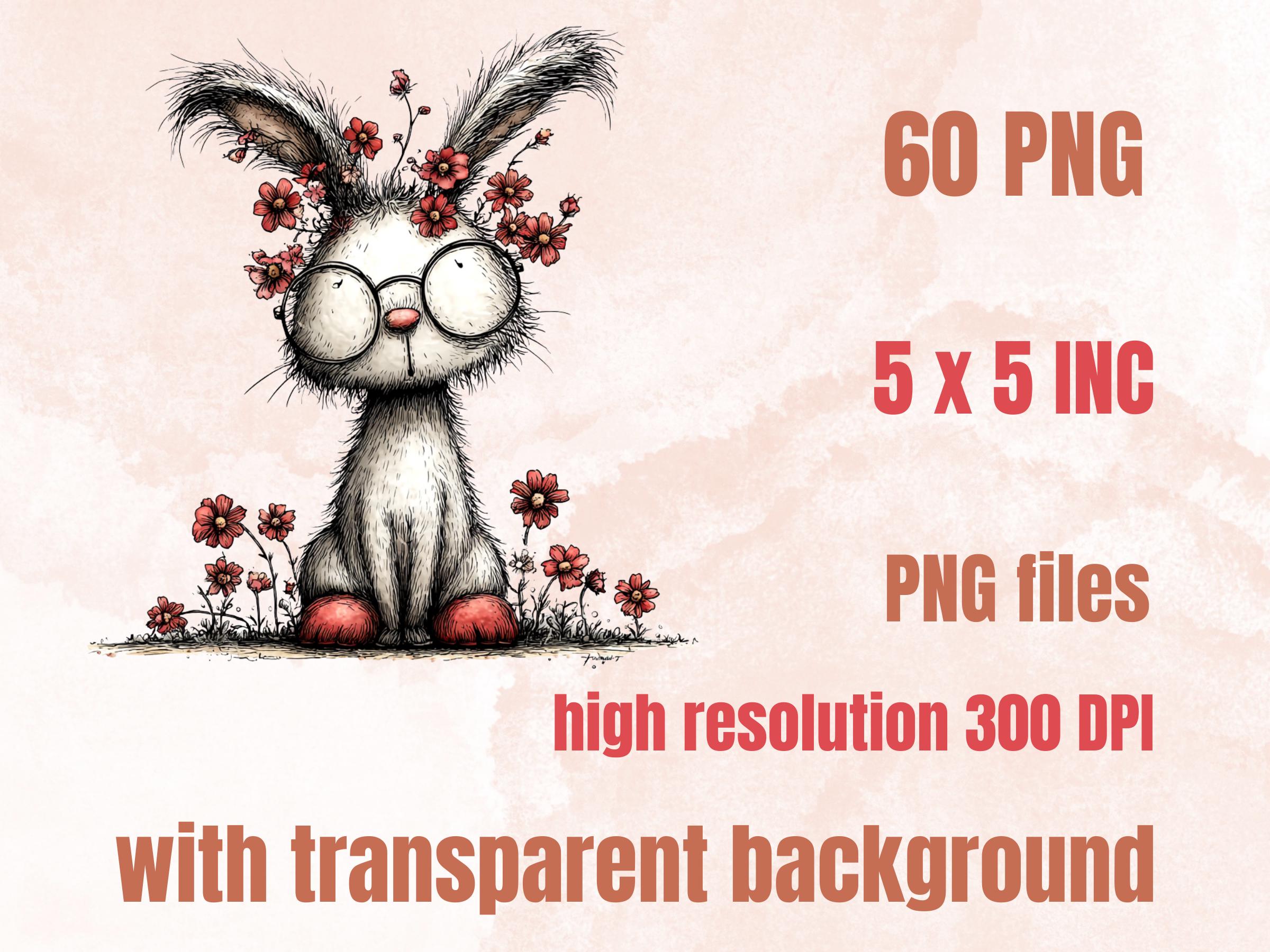Whimsical Red Easter Clipart Bundle, Quirky Floral Spring Bunny PNG Illustrations (Digital Download, Commercial Use)