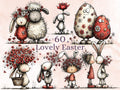 Whimsical Red Easter Clipart Bundle, Quirky Floral Spring Bunny PNG Illustrations (Digital Download, Commercial Use)