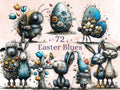 Quirky Easter Blues Clipart Bundle, Whimsical Spring Bunny PNG Illustrations (Digital Download, Commercial Use)