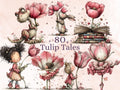 Whimsical Tulip Tales Clipart Bundle, Quirky Spring Easter Flowers PNG Illustrations (Digital Download, Commercial Use)