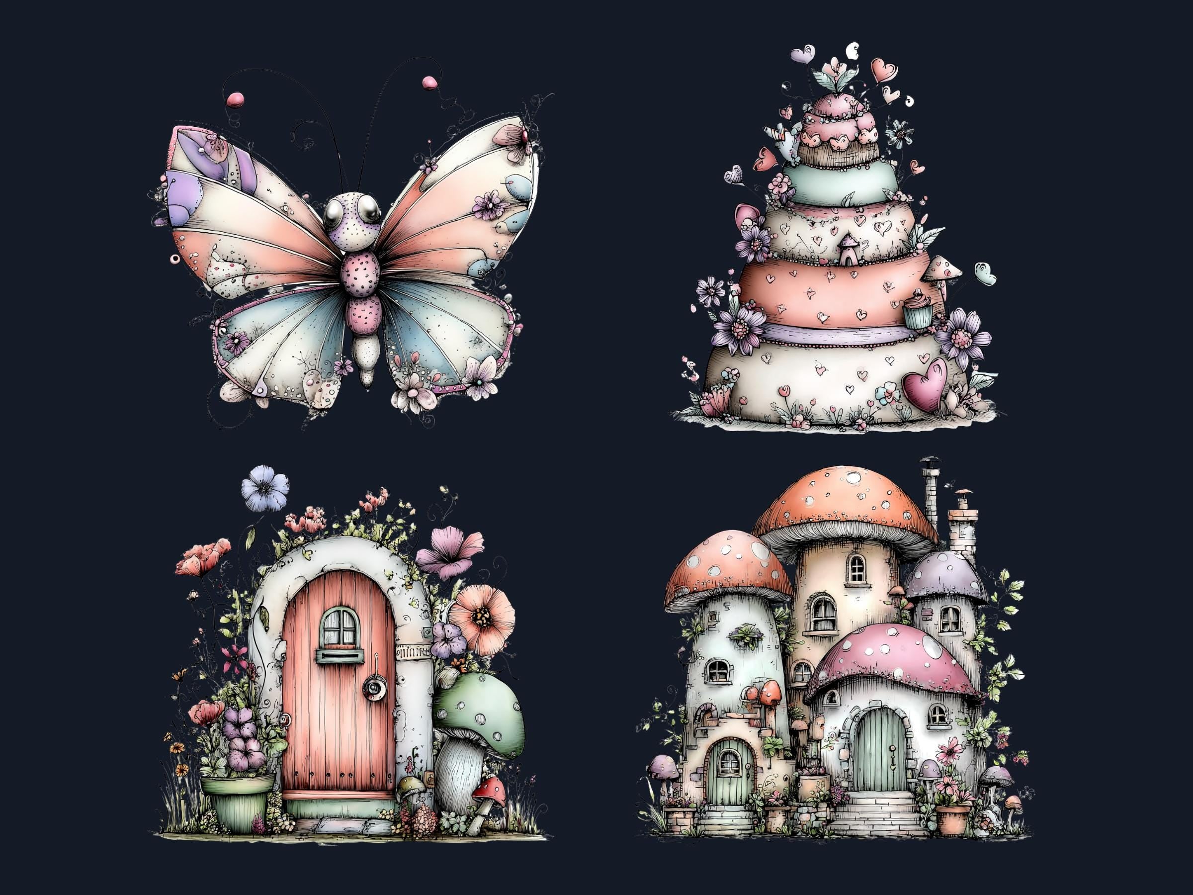 Whimsical Fairycore Clipart Bundle, Quirky Fairy Garden PNG Illustrations (Digital Download, Commercial Use)