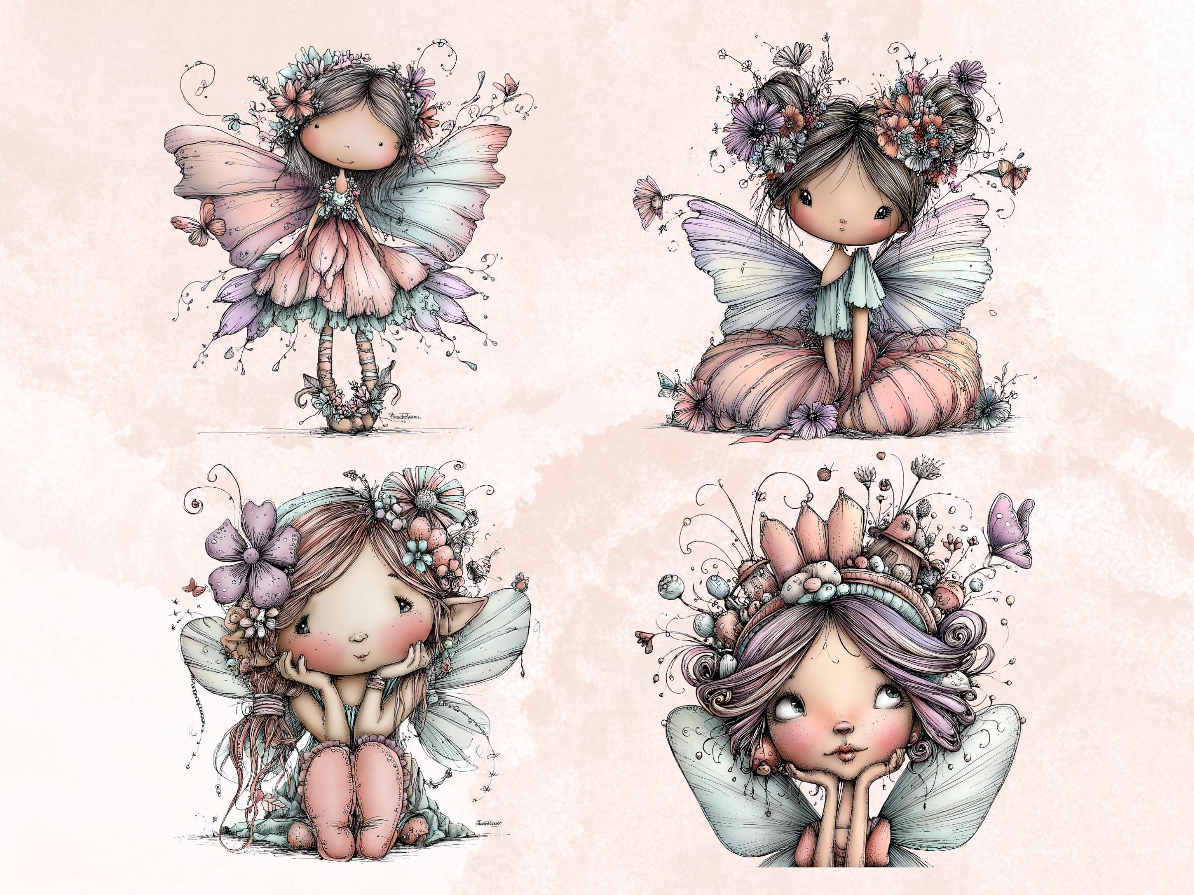 Whimsical Fairycore Clipart Bundle, Quirky Fairy Garden PNG Illustrations (Digital Download, Commercial Use)