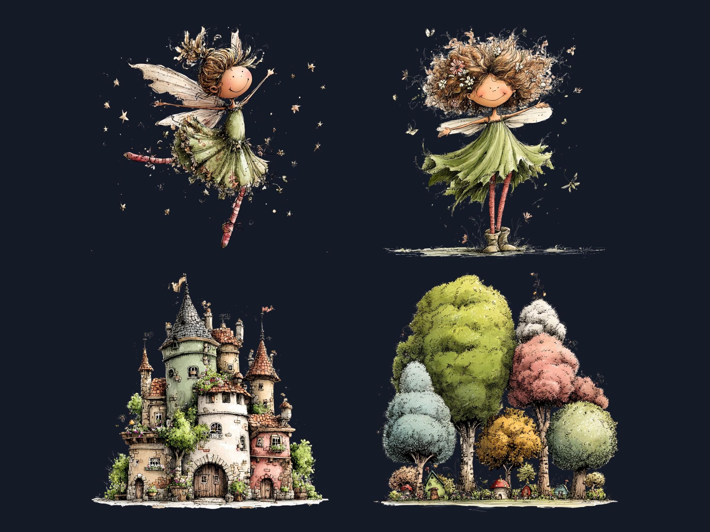 Spring Forest Clipart Bundle, Whimsical Quirky Woodland PNG Illustrations (Digital Download, Commercial Use)
