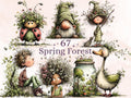 Spring Forest Clipart Bundle, Whimsical Quirky Woodland PNG Illustrations (Digital Download, Commercial Use)