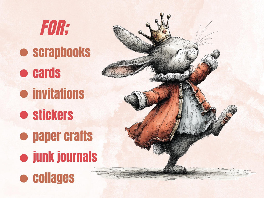 Whimsical Bunny Tales Clipart Bundle, Quirky Storybook Rabbit PNG Illustrations (Digital Download, Commercial Use)