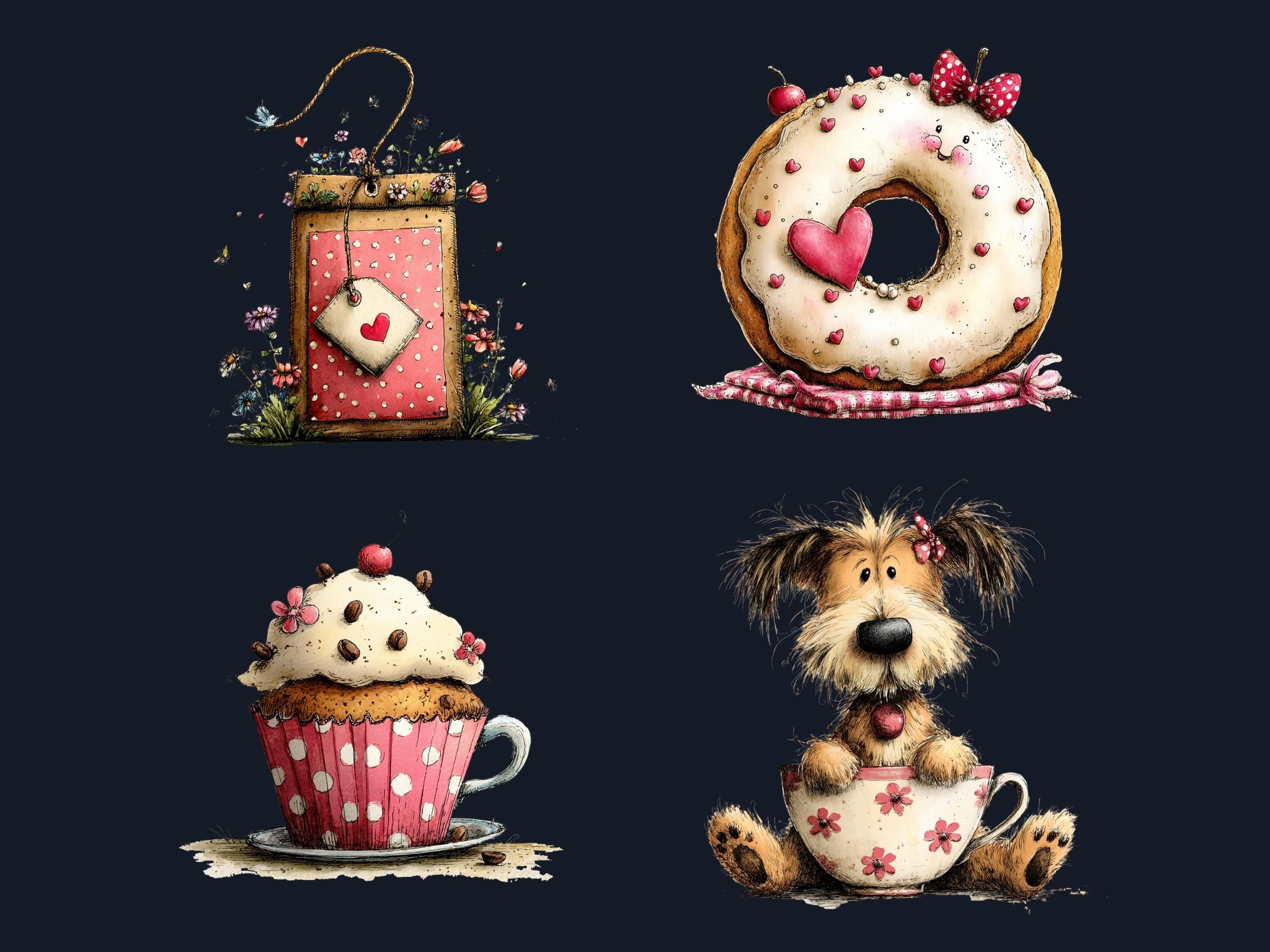 Whimsical Tea Party Clipart Bundle, Quirky Floral Tea Time PNG Illustrations (Digital Download, Commercial Use)