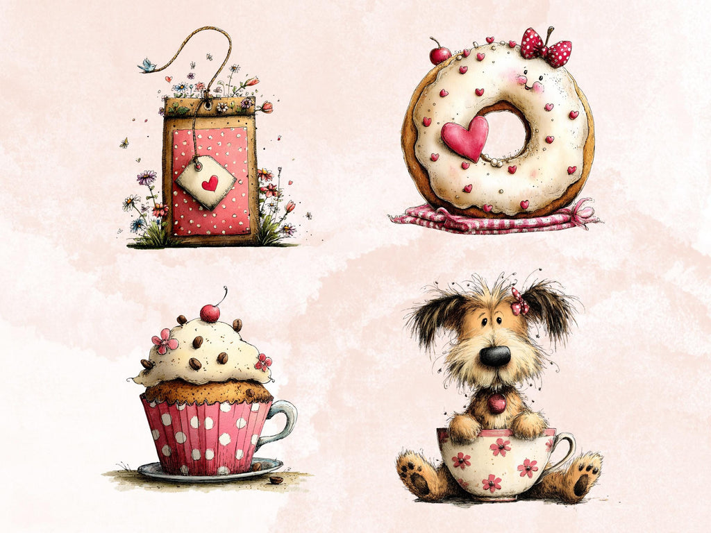 Whimsical Tea Party Clipart Bundle, Quirky Floral Tea Time PNG Illustrations (Digital Download, Commercial Use)