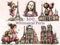 Whimsical Paris Clipart Bundle, Quirky Floral Spring City PNG Illustrations (Digital Download, Commercial Use)