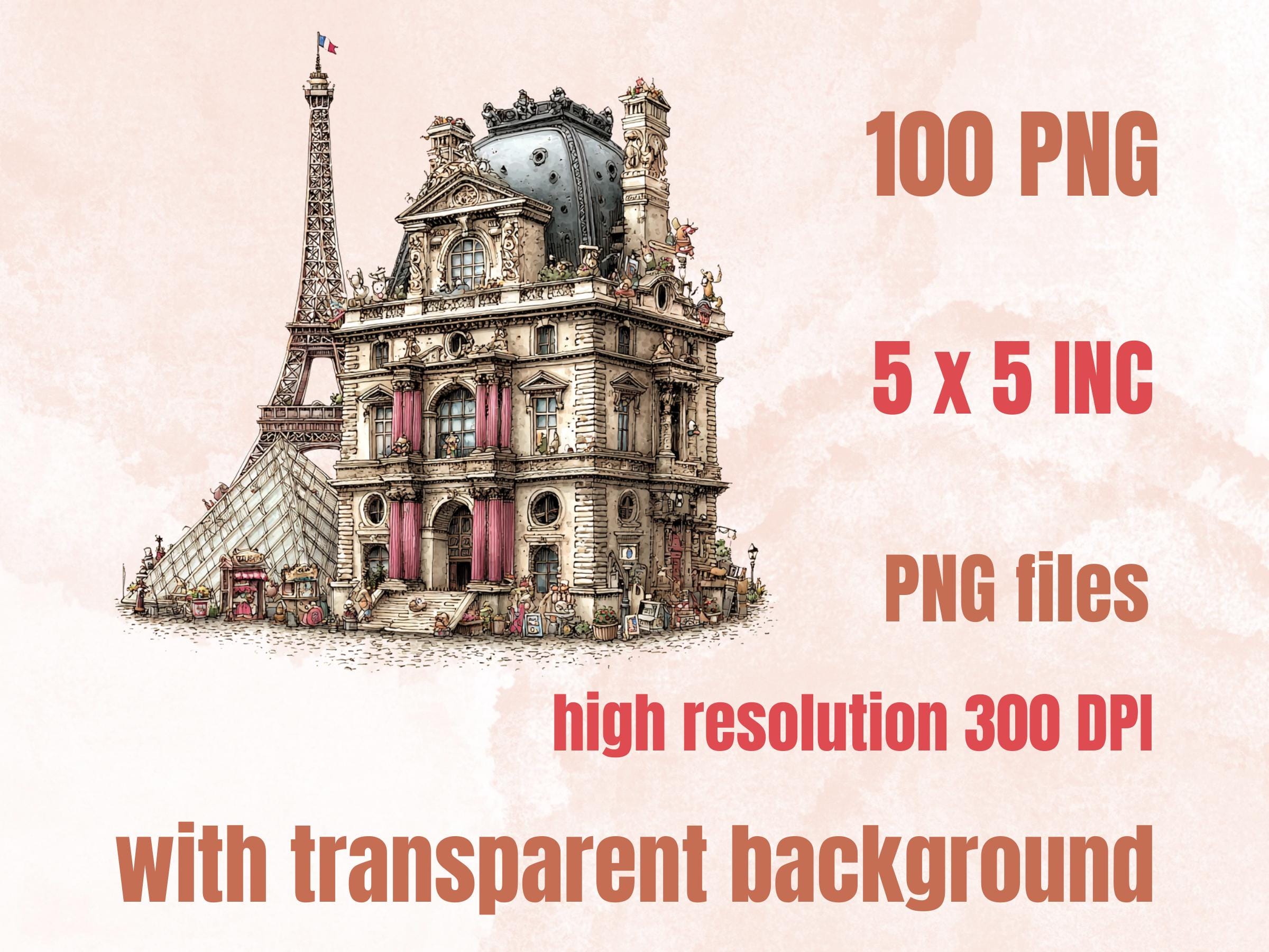 Whimsical Paris Clipart Bundle, Quirky Floral Spring City PNG Illustrations (Digital Download, Commercial Use)