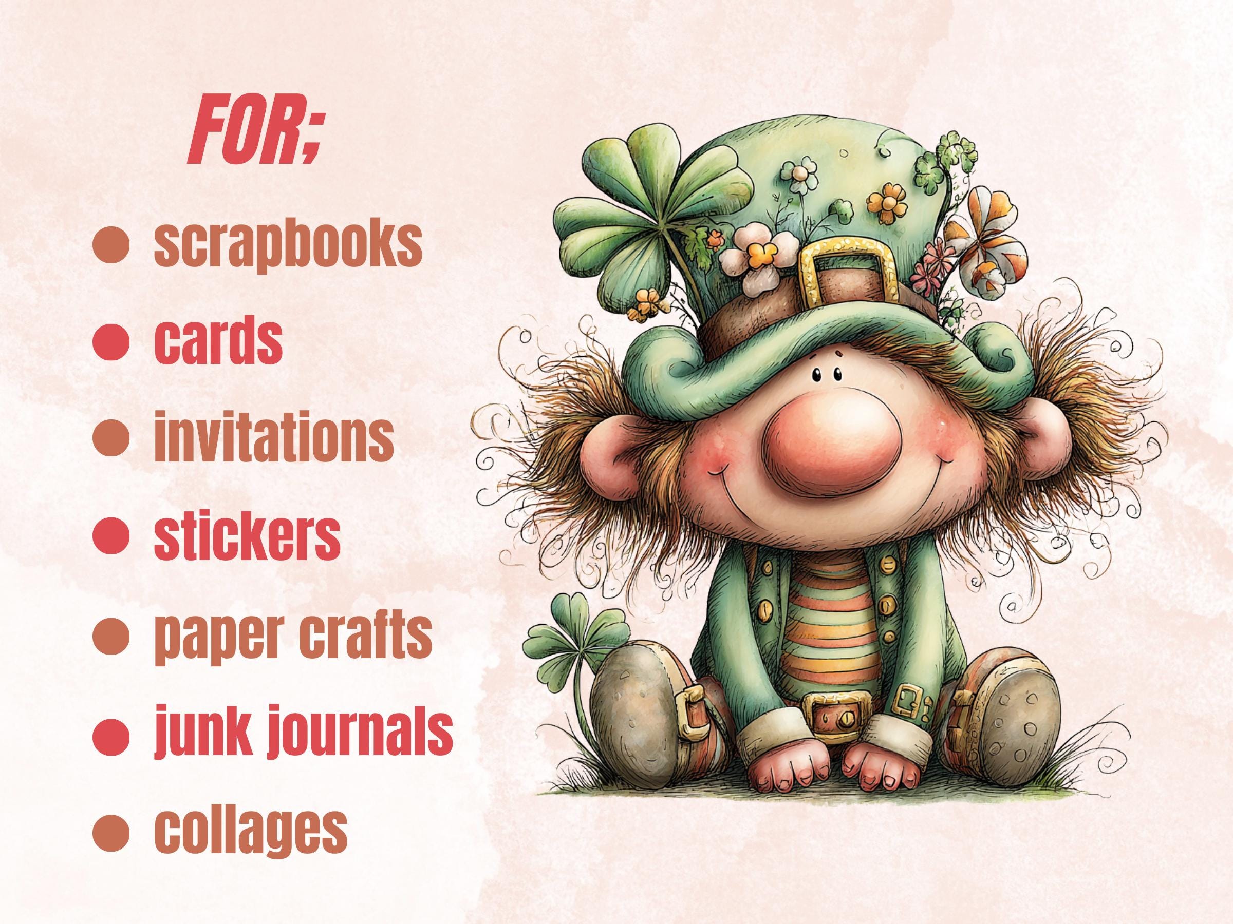 St Patrick’s Day Clipart Bundle, Whimsical Quirky Irish Leprechaun PNG Illustrations (Digital Download, Commercial Use)
