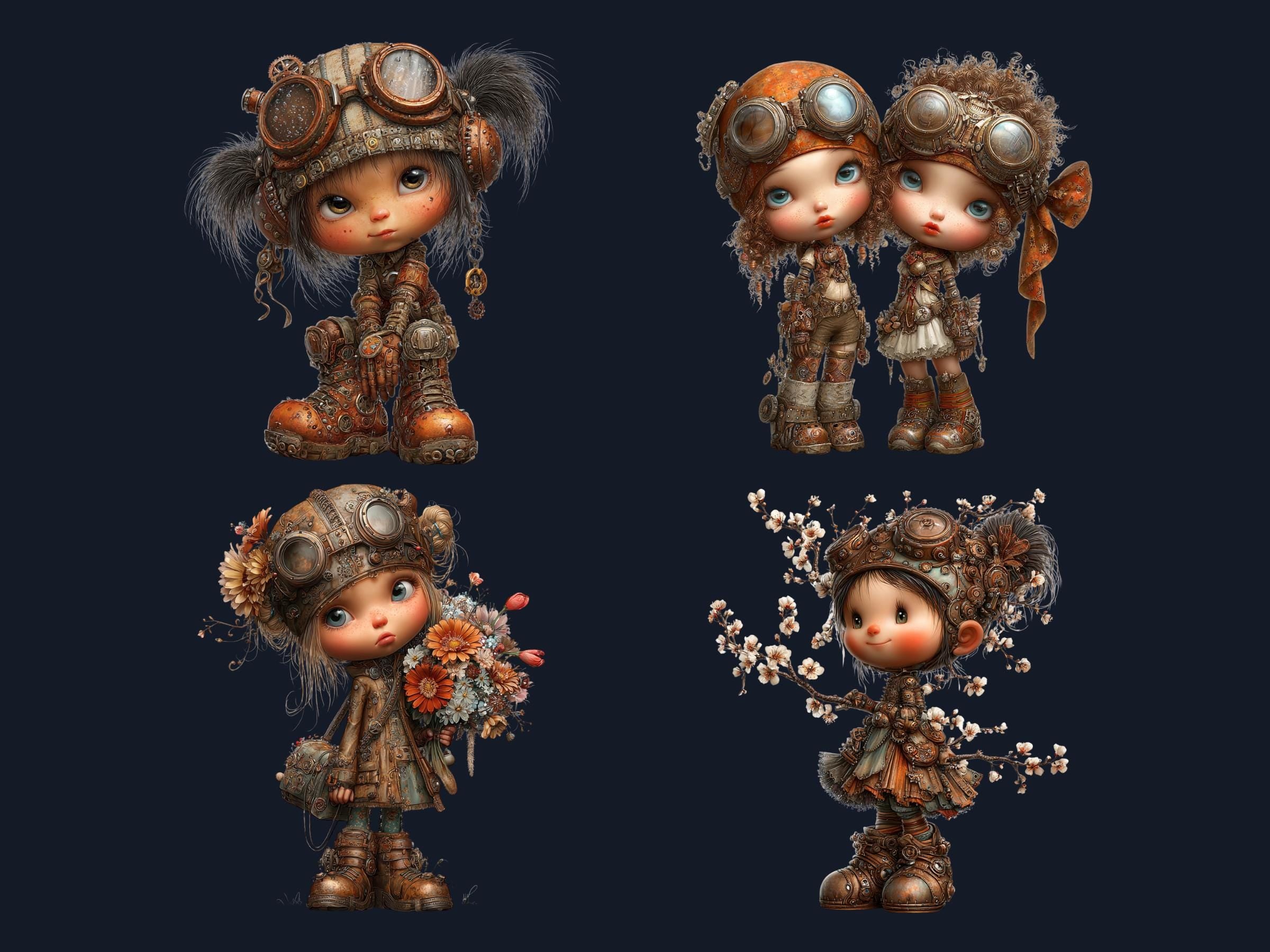 Steampunk Industrial Girls Clipart – 44 PNG Whimsical Victorian Hats, Gears, Fashion for Crafts & Journals (Digital Download)