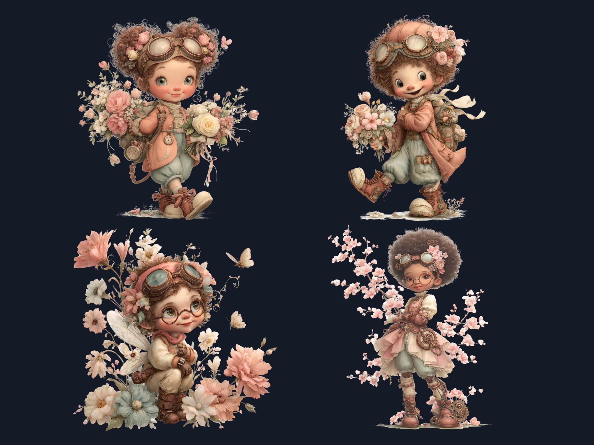 Whimsical Steampunk Floral Spring Clipart – 75 PNG Industrial Flowers, Gears, Keys for Crafts & Journals (Digital Download)