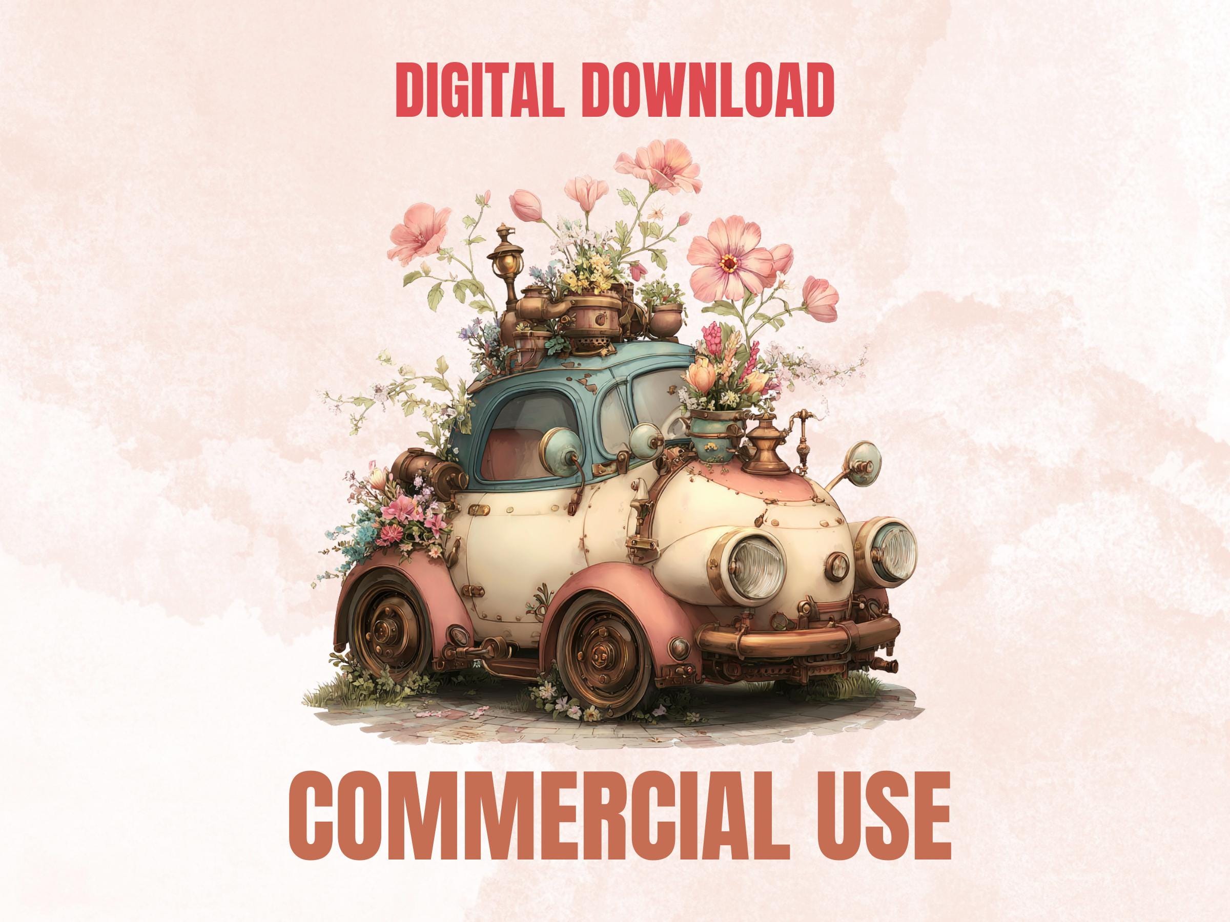Whimsical Steampunk Floral Spring Clipart – 75 PNG Industrial Flowers, Gears, Keys for Crafts & Journals (Digital Download)