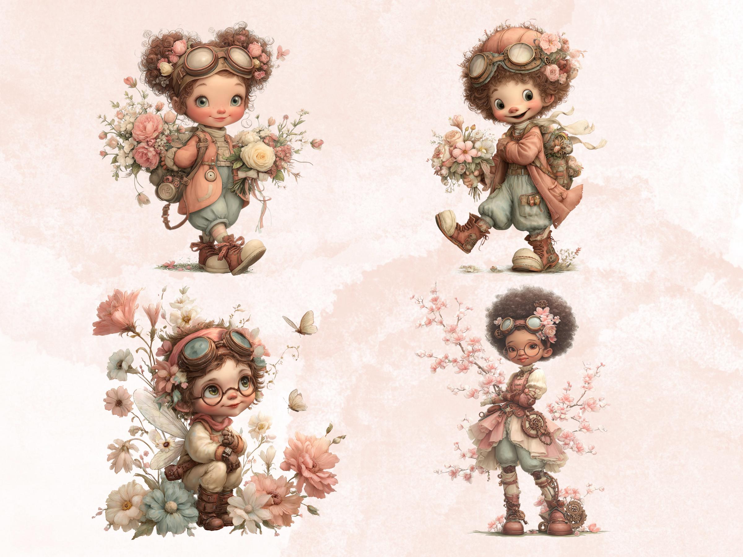 Whimsical Steampunk Floral Spring Clipart – 75 PNG Industrial Flowers, Gears, Keys for Crafts & Journals (Digital Download)