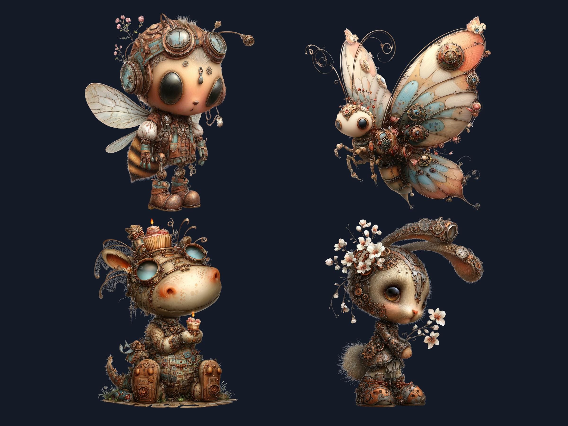 Whimsical Steampunk Clipart Bundle – 87 PNG Industrial Gears, Girls, Animals, Objects, Signs for Crafts & Journals (Digital Download)