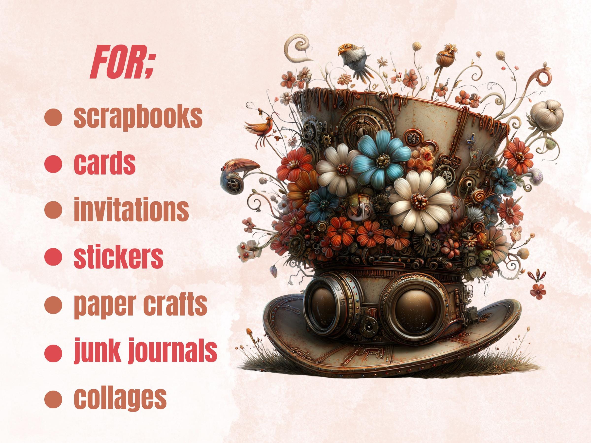 Whimsical Steampunk Clipart Bundle – 87 PNG Industrial Gears, Girls, Animals, Objects, Signs for Crafts & Journals (Digital Download)
